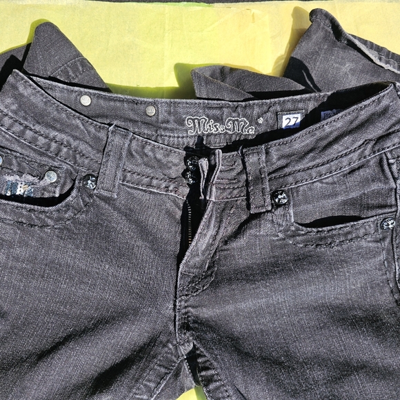 Miss Me Jeans  Womens 27/33  Embellished Bling Black Wash Boot Cut Demin #43 - Picture 3 of 9